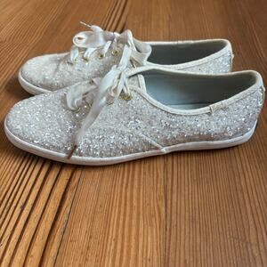 Keds X Kate Spade white silver glitter low top lace sneakers SIZE 7